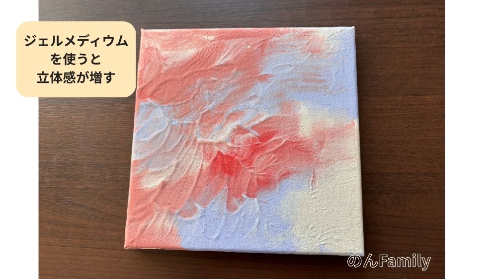 100均の材料で作った1歳誕生日のファーストアートに加えて、ジェルメディウムも使った完成品。