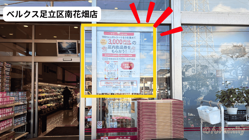 足立区レシートde商品券2026 登録店マーク ベルクス足立区南花畑店