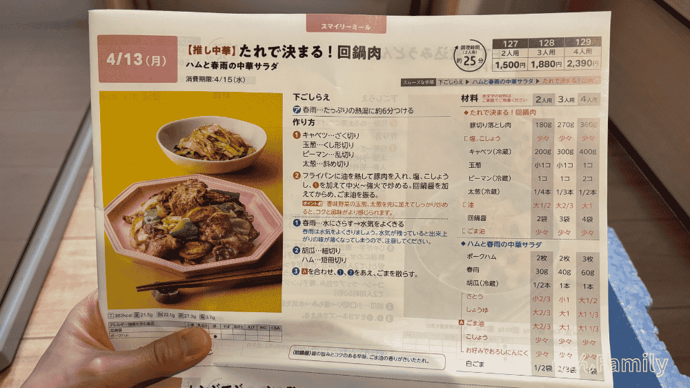 ヨシケイの1週間分メニュー表冊子に掲載されている回鍋肉と中華サラダのレシピ・作り方の写真